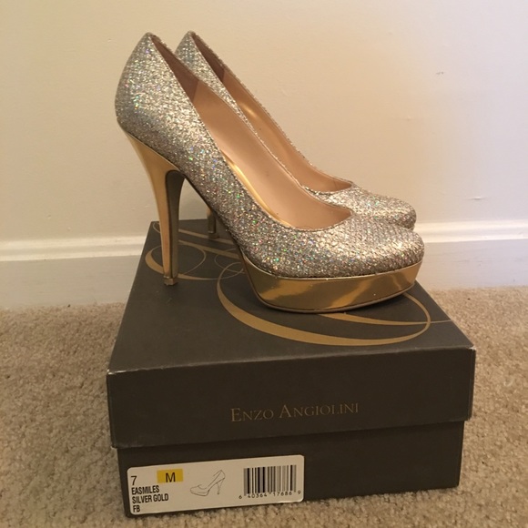 Enzo Angiolini Shoes Silver Gold Platform Sparkle Evening Shoes